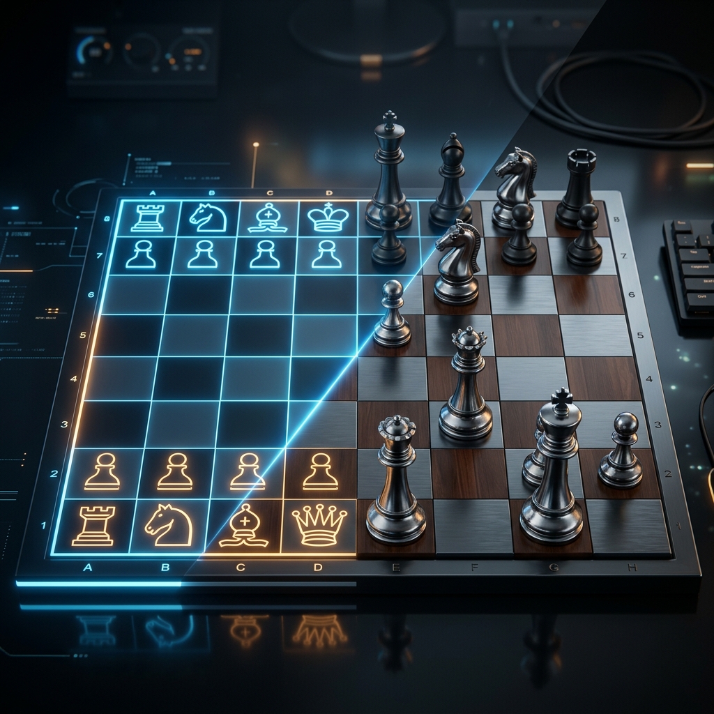 Splitted 2D and 3D chess pieces